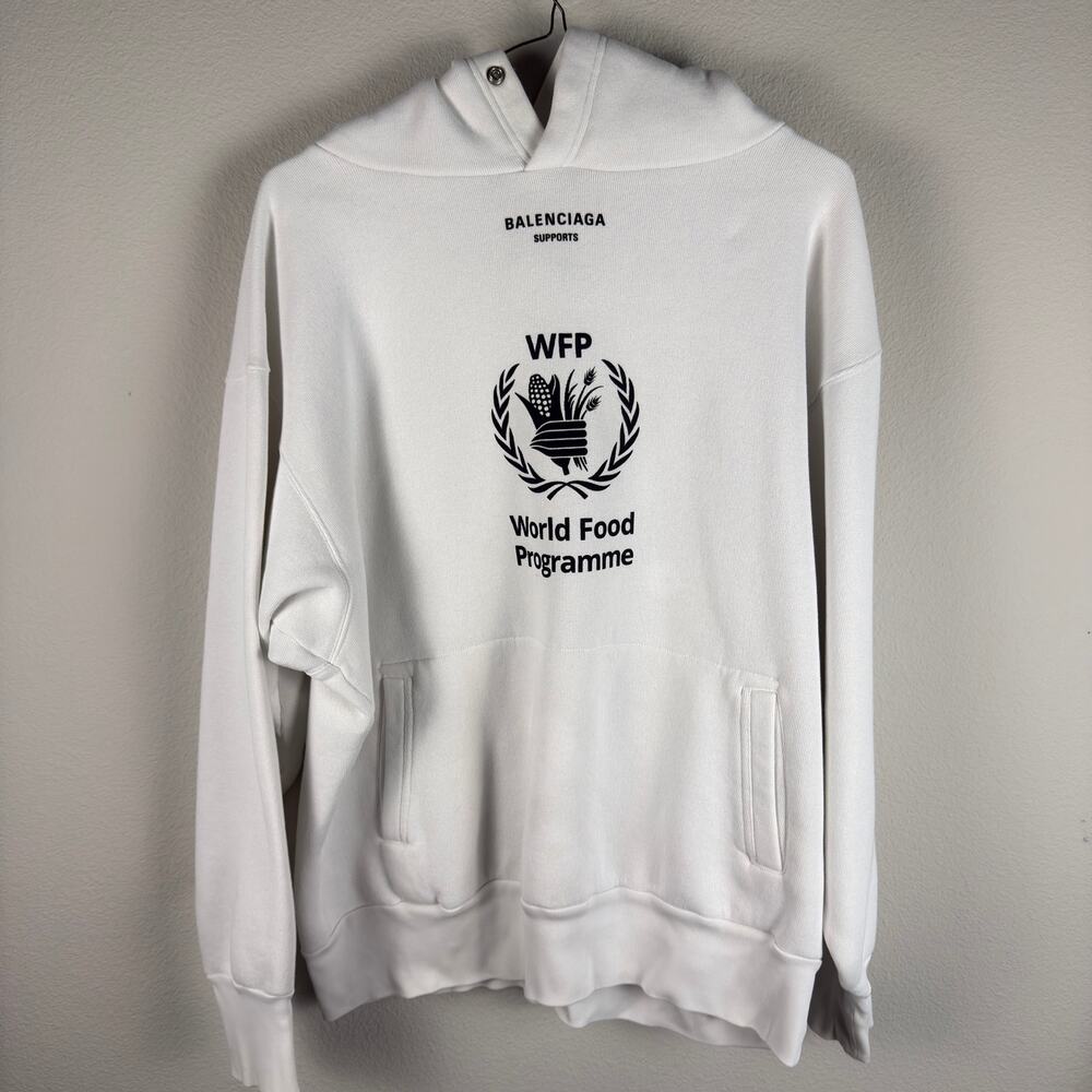 Balenciaga x World Food Programme WFP Hoodie White Black Cotton Size S